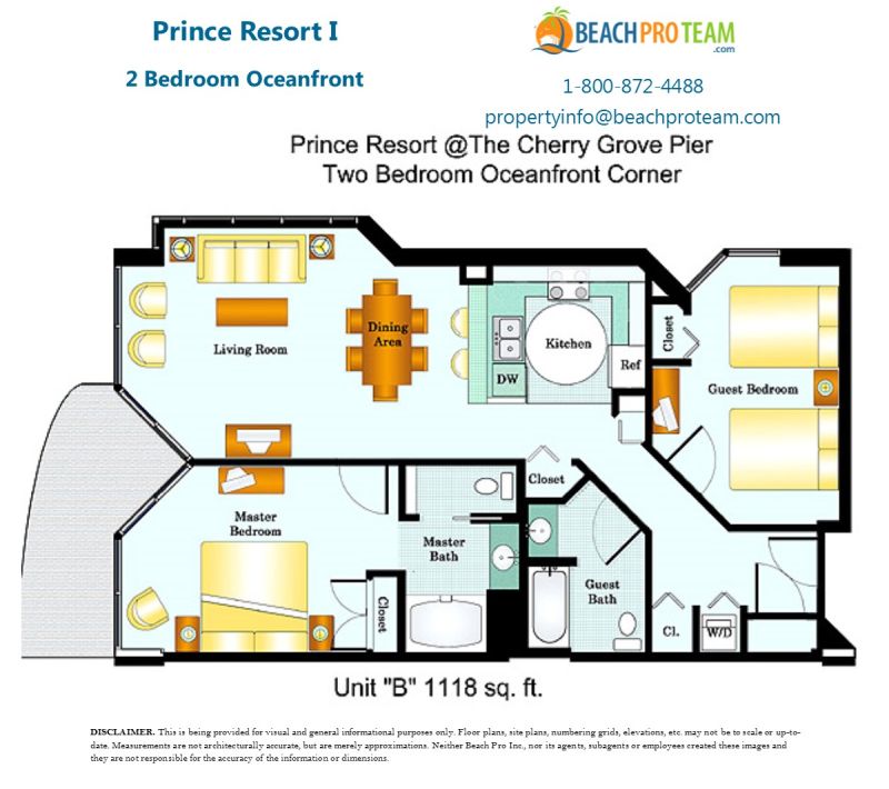 Prince Resort I Floor Plan B - 2 Bedroom Oceanfront Corner